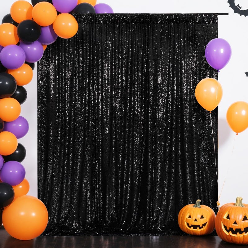 Eternal Beauty Black Sequin Backdrop, 7x7 Ft Halloween Glitter Background Curtains for Shimmer Photography Party Wedding Birthday Back Drop Decor - Image 3